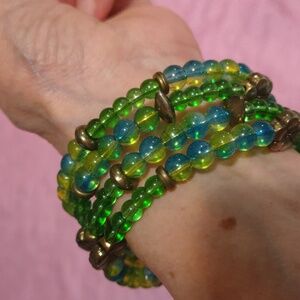 Memory Wire Blue/Green Beaded Bracelet